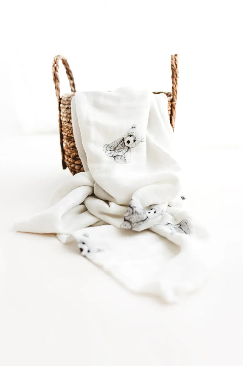 Bamboo & Cotton Muslin Swaddle - TEDDY   FREE UK Delivery