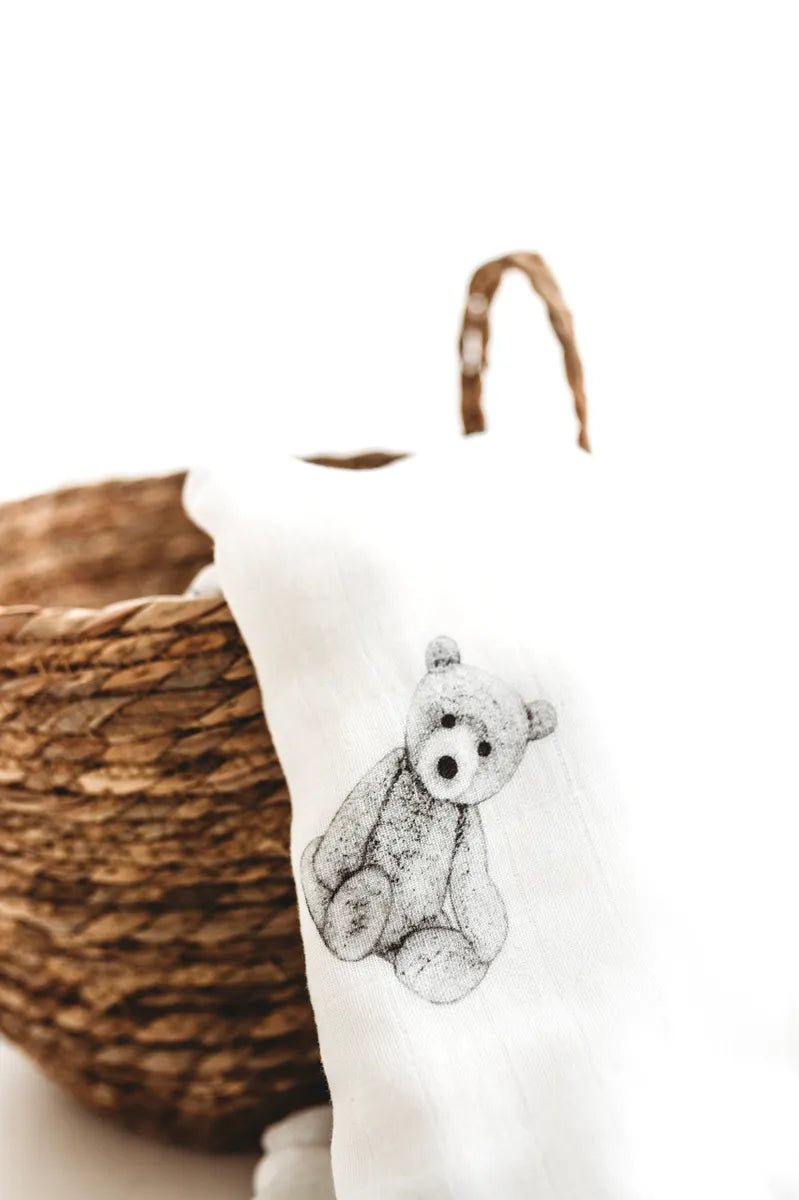 Bamboo & Cotton Muslin Swaddle - TEDDY   FREE UK Delivery