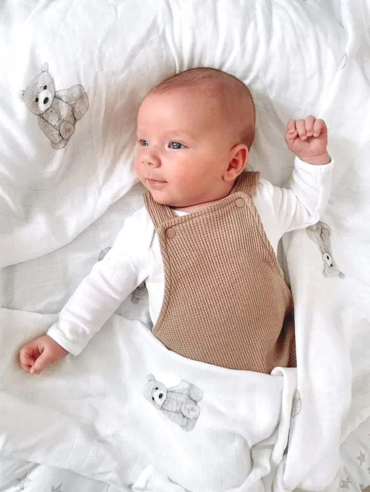 Bamboo & Cotton Muslin Swaddle - TEDDY   FREE UK Delivery