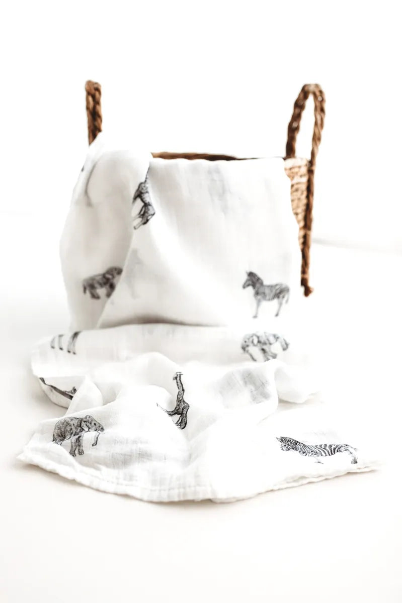 Bamboo & Cotton Muslin Swaddle - SAFARI   FREE UK Delivery
