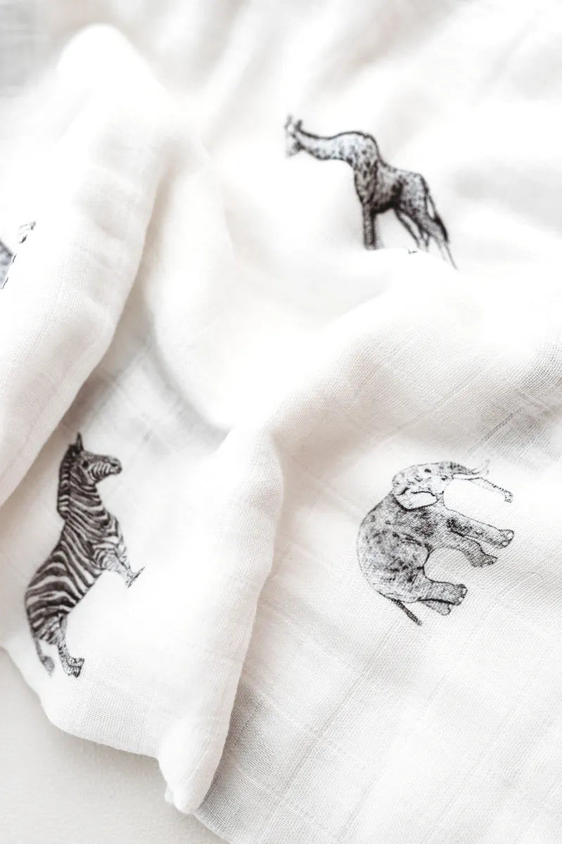 Bamboo & Cotton Muslin Swaddle - SAFARI   FREE UK Delivery