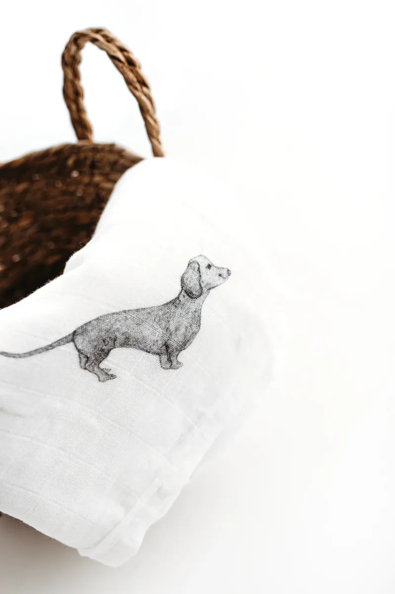 Bamboo & Cotton Muslin Swaddle - DACHSHUND  FREE UK Delivery