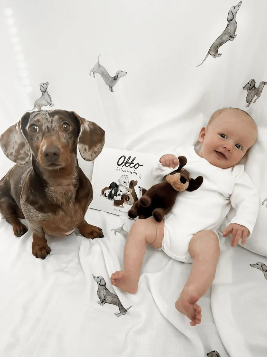 Bamboo & Cotton Muslin Swaddle - DACHSHUND  FREE UK Delivery