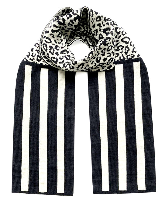Ingmarson Wool & Cashmere Leopard & Stripe Scarf FREE UK Delivery & Eye Mask