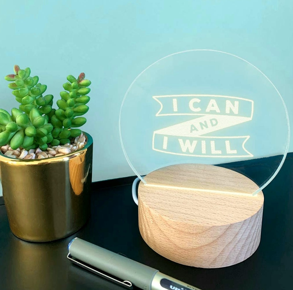 Mini Light up Desk Sign 'I Can & I Will'    FREE UK Delivery