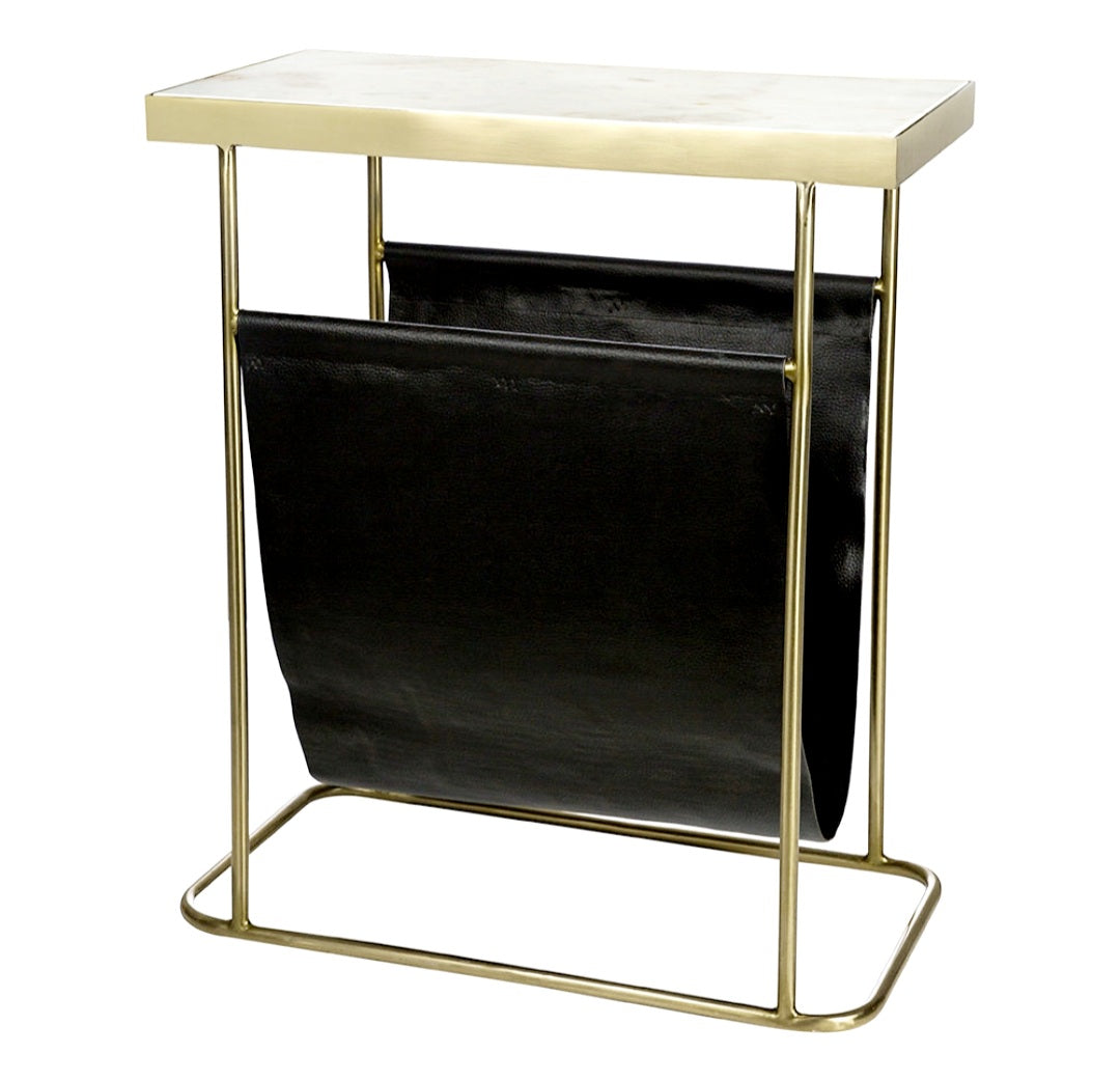 Amara Marble & Leather Side Table FREE UK Delivery