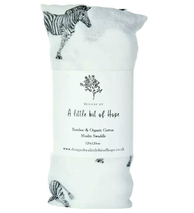 Bamboo & Cotton Muslin Swaddle - Zebra   FREE UK Delivery