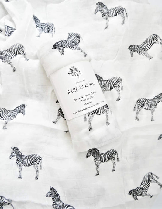 Bamboo & Cotton Muslin Swaddle - Zebra   FREE UK Delivery