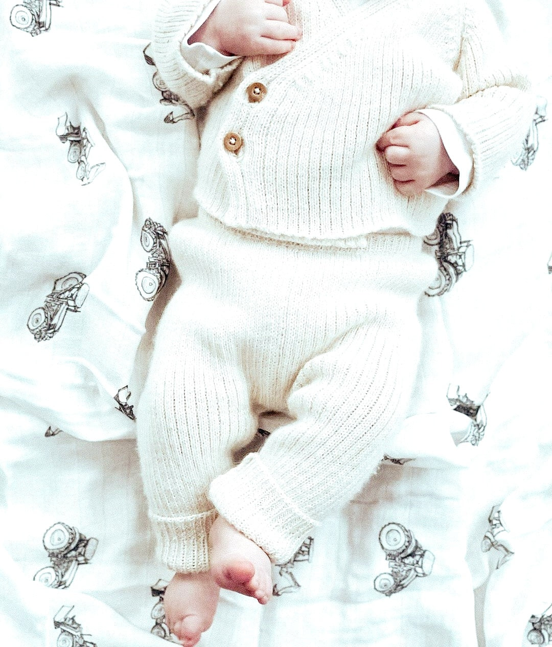Bamboo & Cotton Muslin Swaddle - Tractor & Digger   FREE UK Delivery