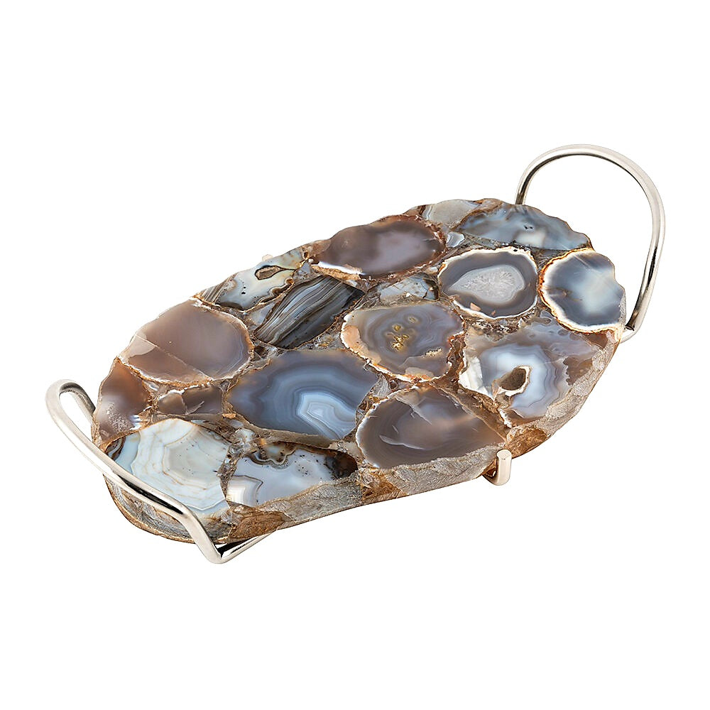 Amara Dark Agate Tray with Handles   FREE UK Delivery