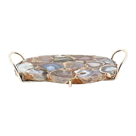 Amara Dark Agate Tray with Handles   FREE UK Delivery