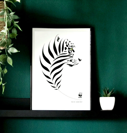WWF Framed Tiger (in Black & White) Wall Art FREE UK Delivery